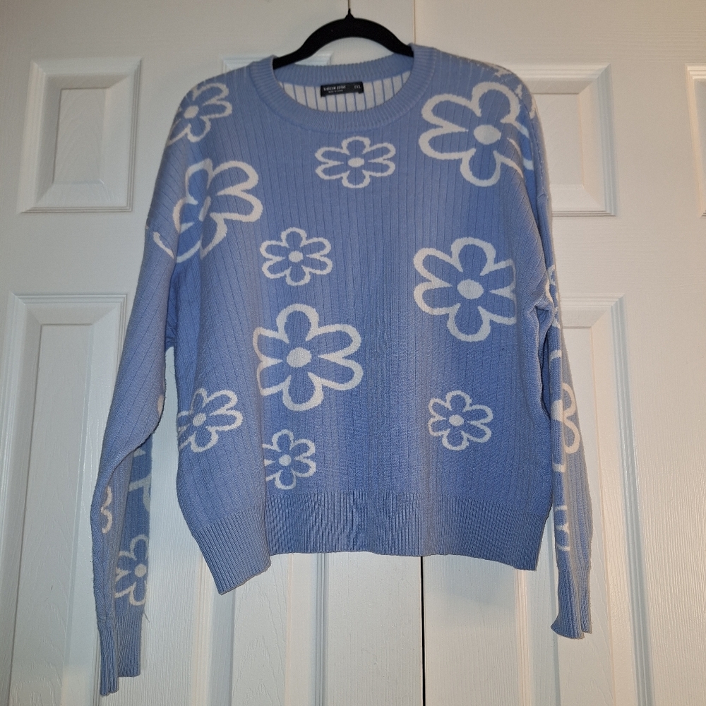 SHEIN CURVE Floral Blue Long Sleeve Sweater-Size  !X